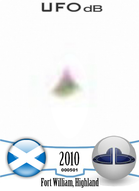 Triangular UFO caught on picture in Fort William, Scotland in 2010 UFO CARD Number 501